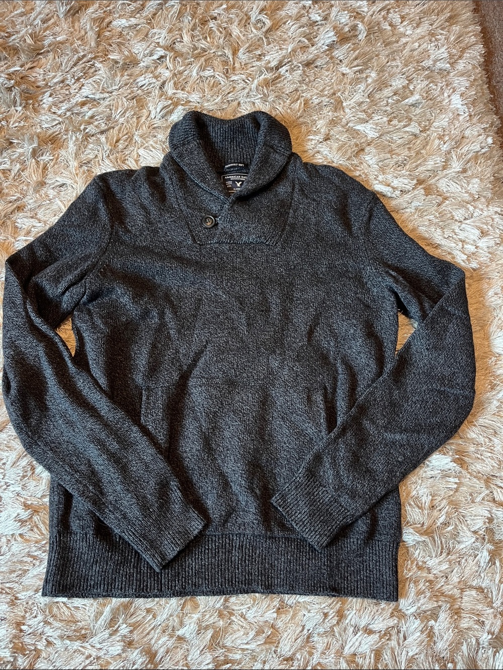 Men's American Eagle Charcoal “Seriously Soft” Collar Sweater